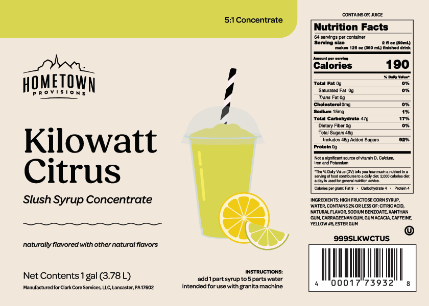 Kosher Kilowatt citrus slush syrup label